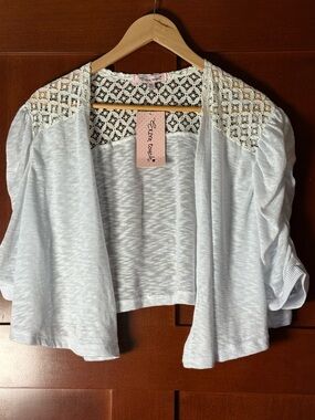 Extra Touch White Crochet Draped Open Cardigan With Ruched Sleeves NWT Size 3X